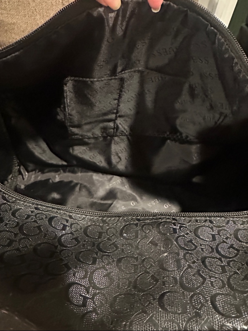 Guess Black Glossy Monogram Weekender with Tan Accents - Picture 8 of 9